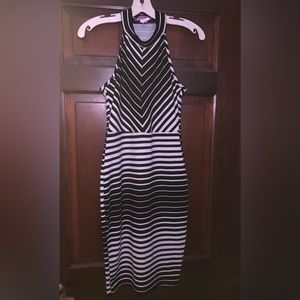 Black and white striped dress.